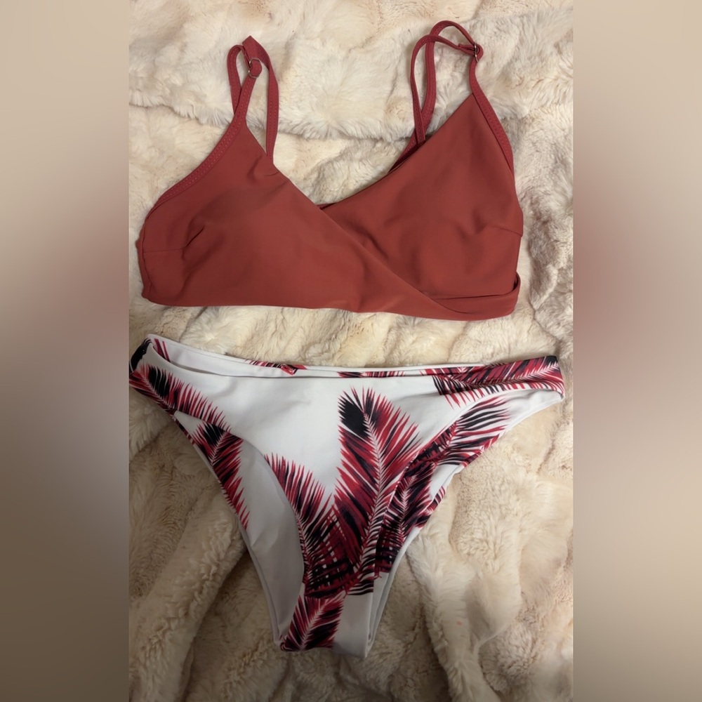 Women's Rust and White Palm Print Bikini Set